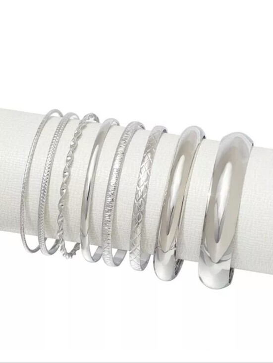 adornia Jewelry - ADORNIA Sterling Silver Tone Bangle Bracelet Set - 8 Piece/ BNWT